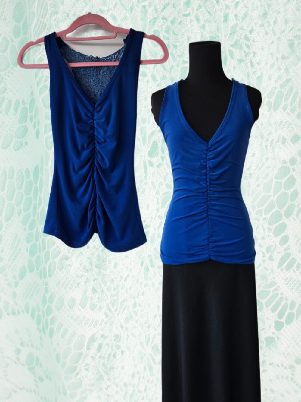 Frederick's of Hollywood Cobalt Blue Sleeveless Fitted Top Lace Y2k-Style Indie